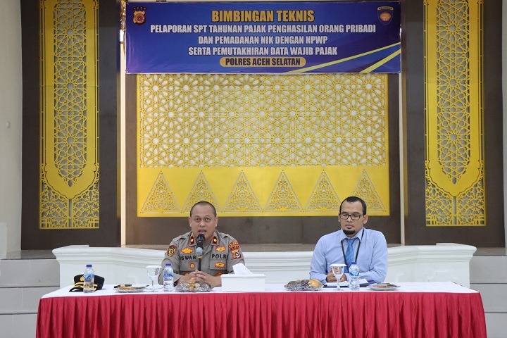 Di Aula Bhara Daksa, Polres Aceh Selatan Bersama KP2KP Gelar Sosialisasi Pelaporan SPT Tahunan