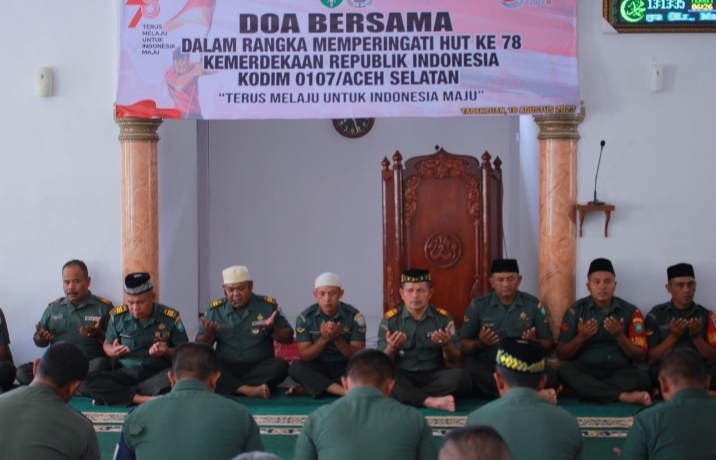 Menyambut HUT ke 78 Kemerdekaan RI, Kodim 0107/Aceh Selatan Gelar Doa Bersama