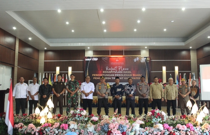Kapolres Aceh Jaya Hadiri Rapat Pleno Rekapitulasi Hasil Perhitungan Perolehan Suara Pemilu Tahun 2024 Tingkat Kabupaten