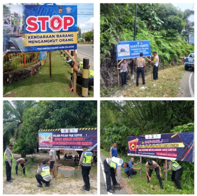 Minimalisir Pelanggaran dan Laka Lantas, Satlantas Polres Aceh Selatan Pasang Spanduk Himbauan