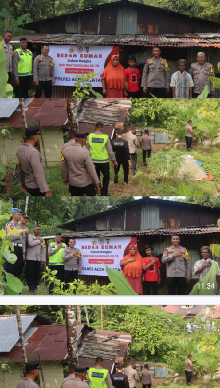 Sambut Hari Bhayangkara ke-78, Polres Aceh Selatan Lakukan Bakti Sosial Bedah Rumah