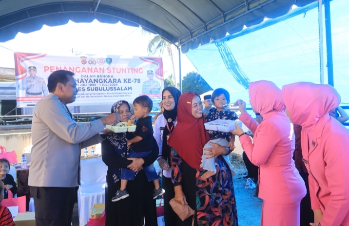 Peringati HUT Bhayangkara ke-78, Polres Subulussalam Gelar Bakti Kesehatan dan Penanganan Stunting