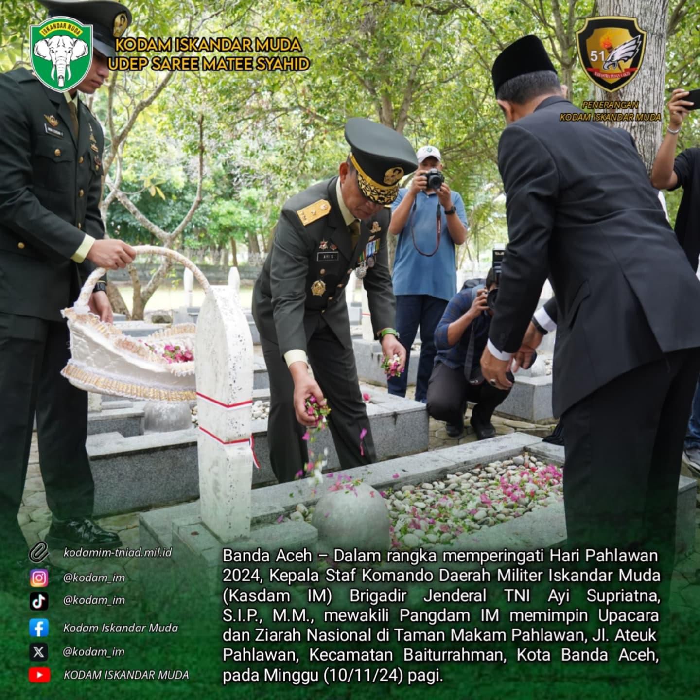 Hari Pahlawan 2024: Kasdam IM Pimpin Upacara Ziarah dan Tabur Bunga di Taman Makam Pahlawan