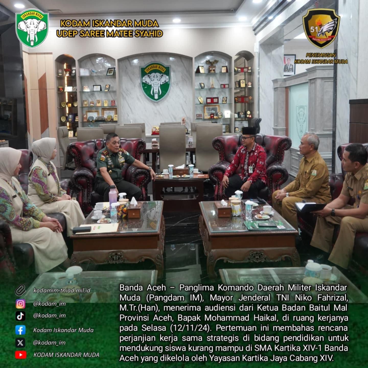 Pangdam Iskandar Muda Terima Audiensi Kepala Baitul Mal Aceh