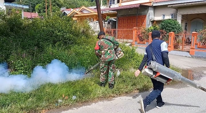 Cegah DBD, Babinsa Koramil 01/Tapaktuan Bersama Dinkes Lakukan Fogging