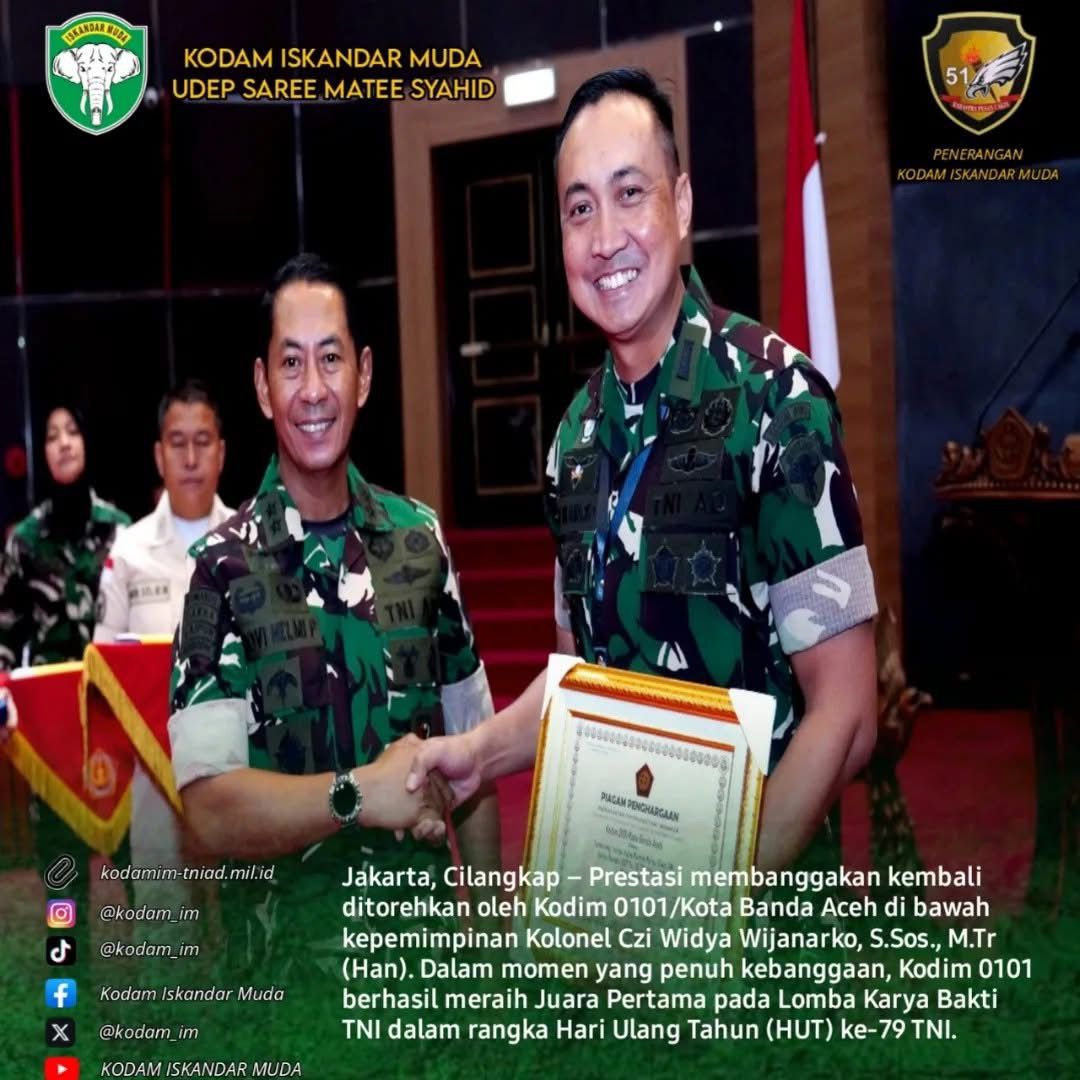Prestasi Gemilang! Kodim 0101/Kota Banda Aceh Sabet Juara Pertama Lomba Karya Bakti TNI