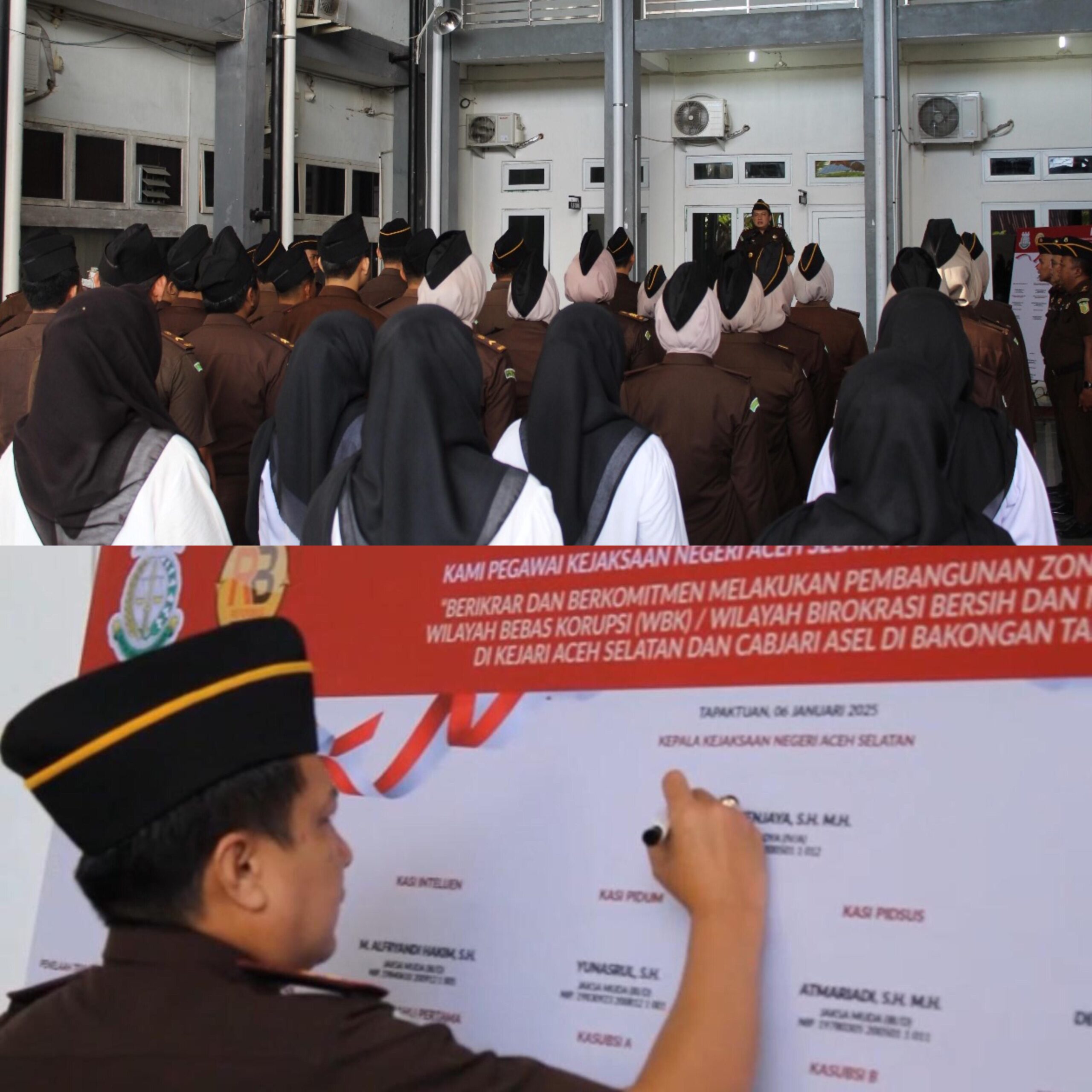 Kejari Aceh Selatan dan Cabjari Aceh Selatan di Bakongan Gelar Apel Penandatanganan Pakta Integritas Menuju WBK dan WBBM