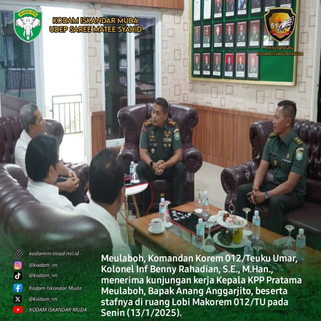 Danrem 012/TU Terima Kunjungan Kerja Kepala KPP Pratama Meulaboh