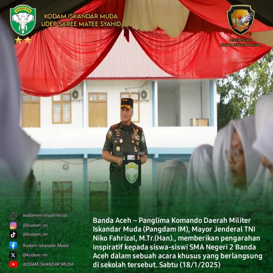 Pangdam Iskandar Muda Beri Pengarahan dan Motivasi kepada Siswa SMA Negeri 2 Banda Aceh