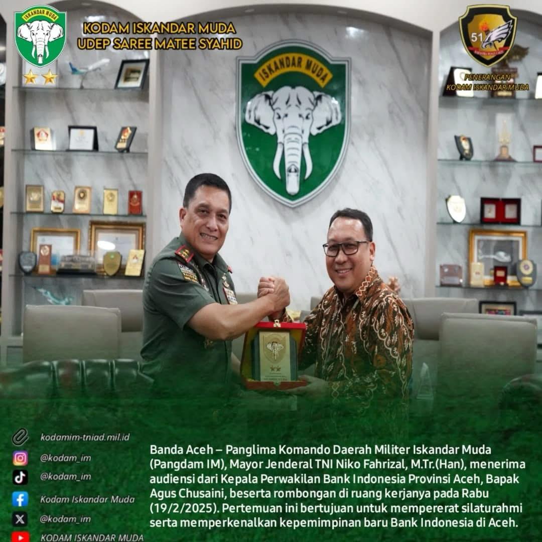 Pangdam IM Terima Audiensi Kepala Perwakilan Bank Indonesia Provinsi Aceh
