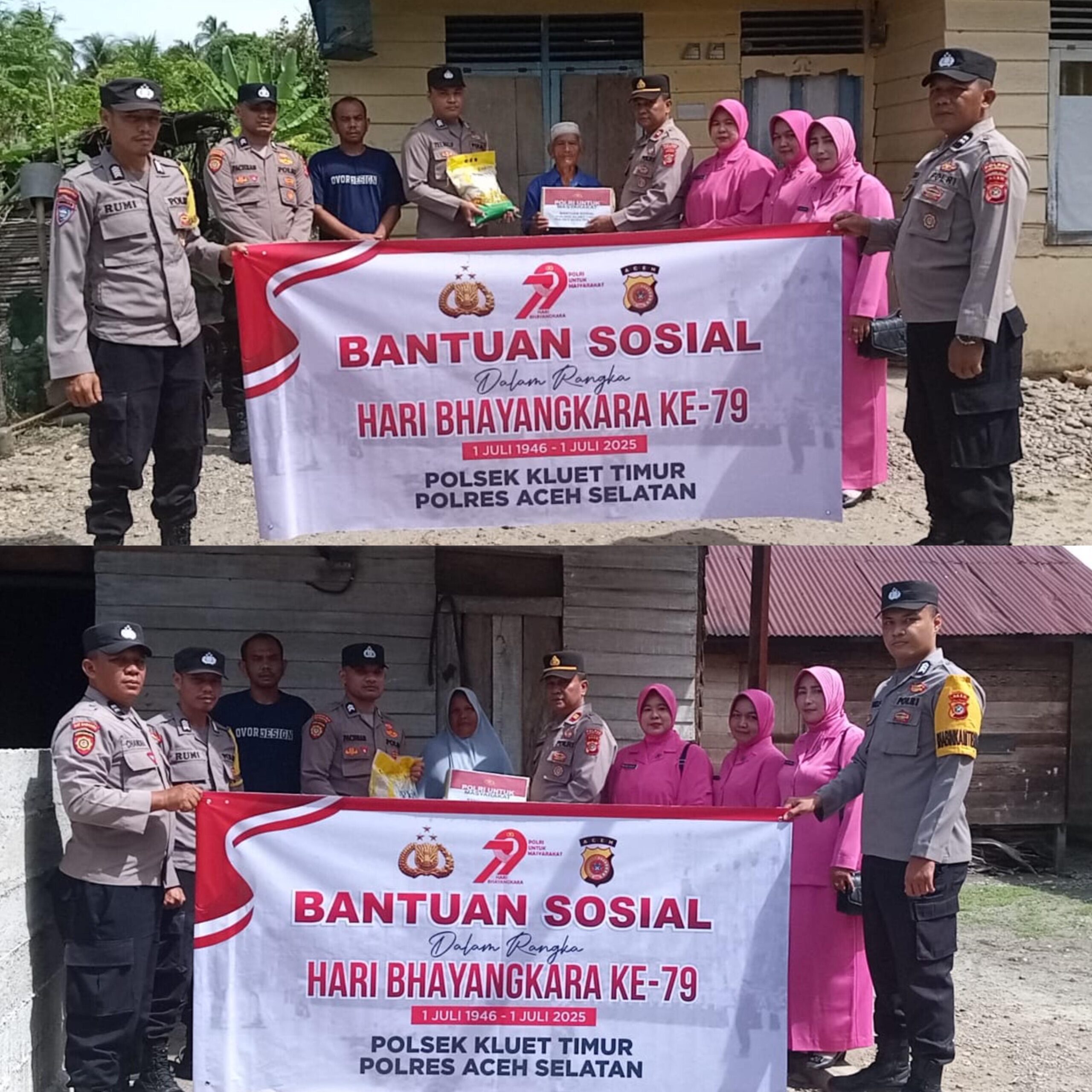 HUT Bhayangkara ke-79, Polsek Kluet Timur Salurkan Bansos kepada Masyarakat Kurang Mampu