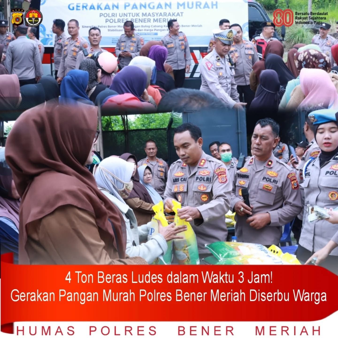4 Ton Beras Ludes dalam 3 Jam! Gerakan Pangan Murah Polres Bener Meriah Diserbu Warga