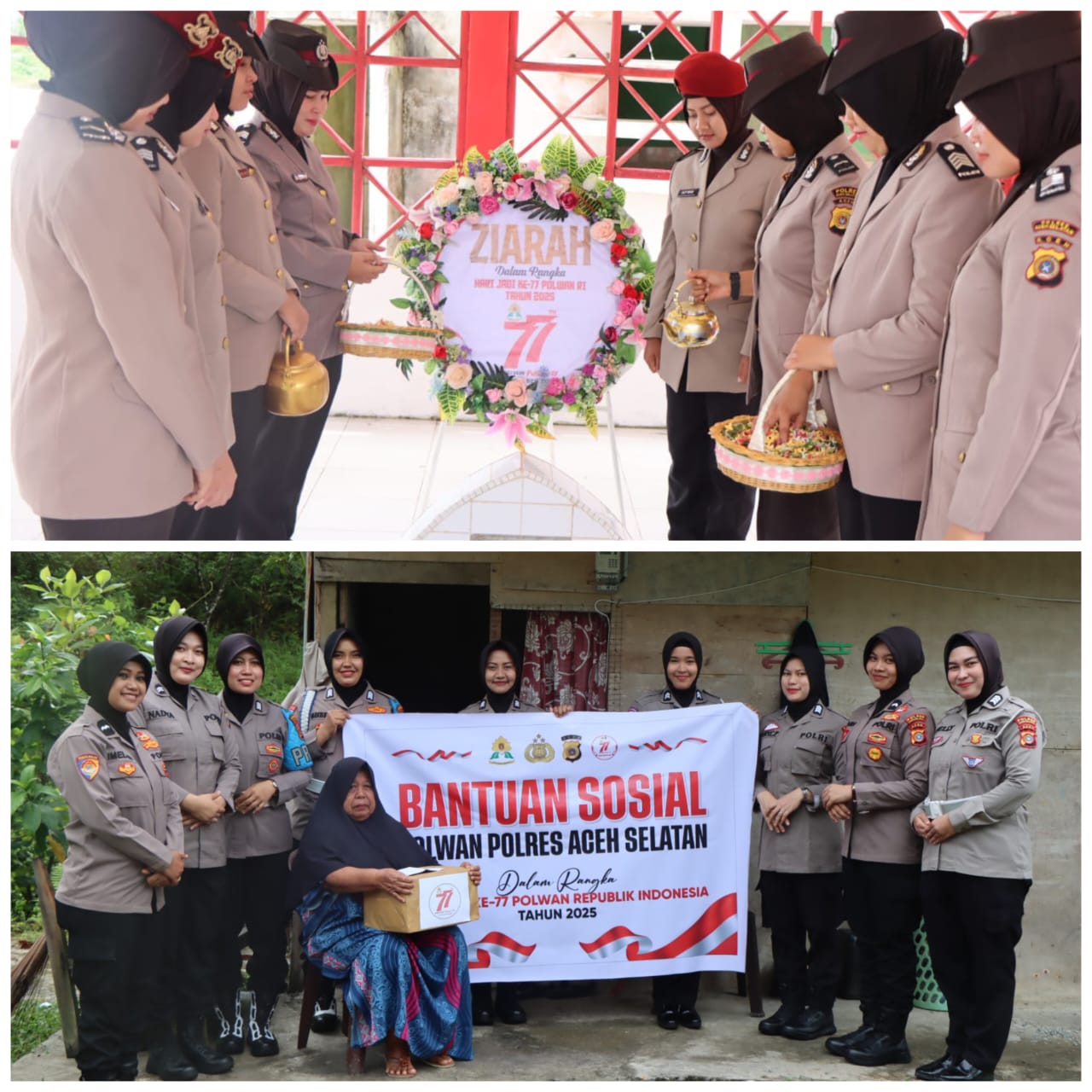 Hari Jadi Polwan ke-77, Polwan Polres Aceh Selatan Ziarah Makam Pahlawan dan Bakti Sosial