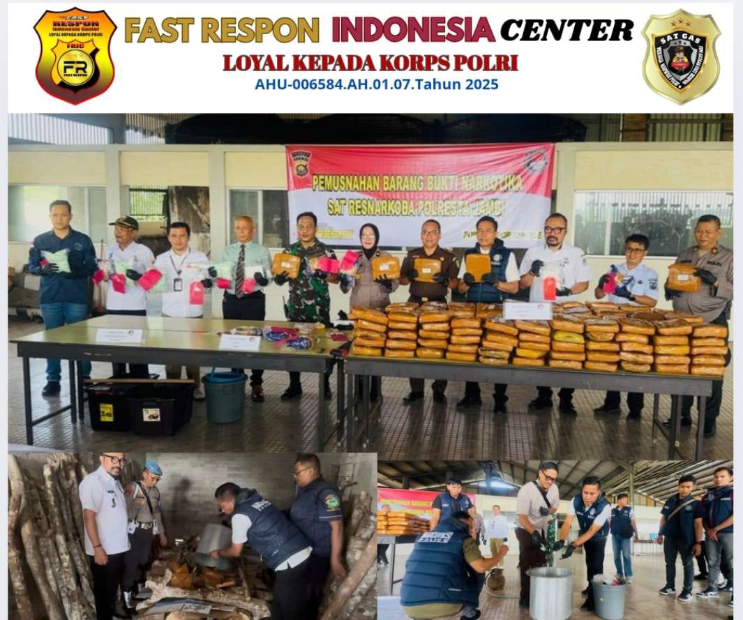 194,7 Kilogram Ganja, 10.012 Ekstasi, dan 7,8 Kilogram Sabu Dimusnahkan Satresnarkoba Polresta Jambi