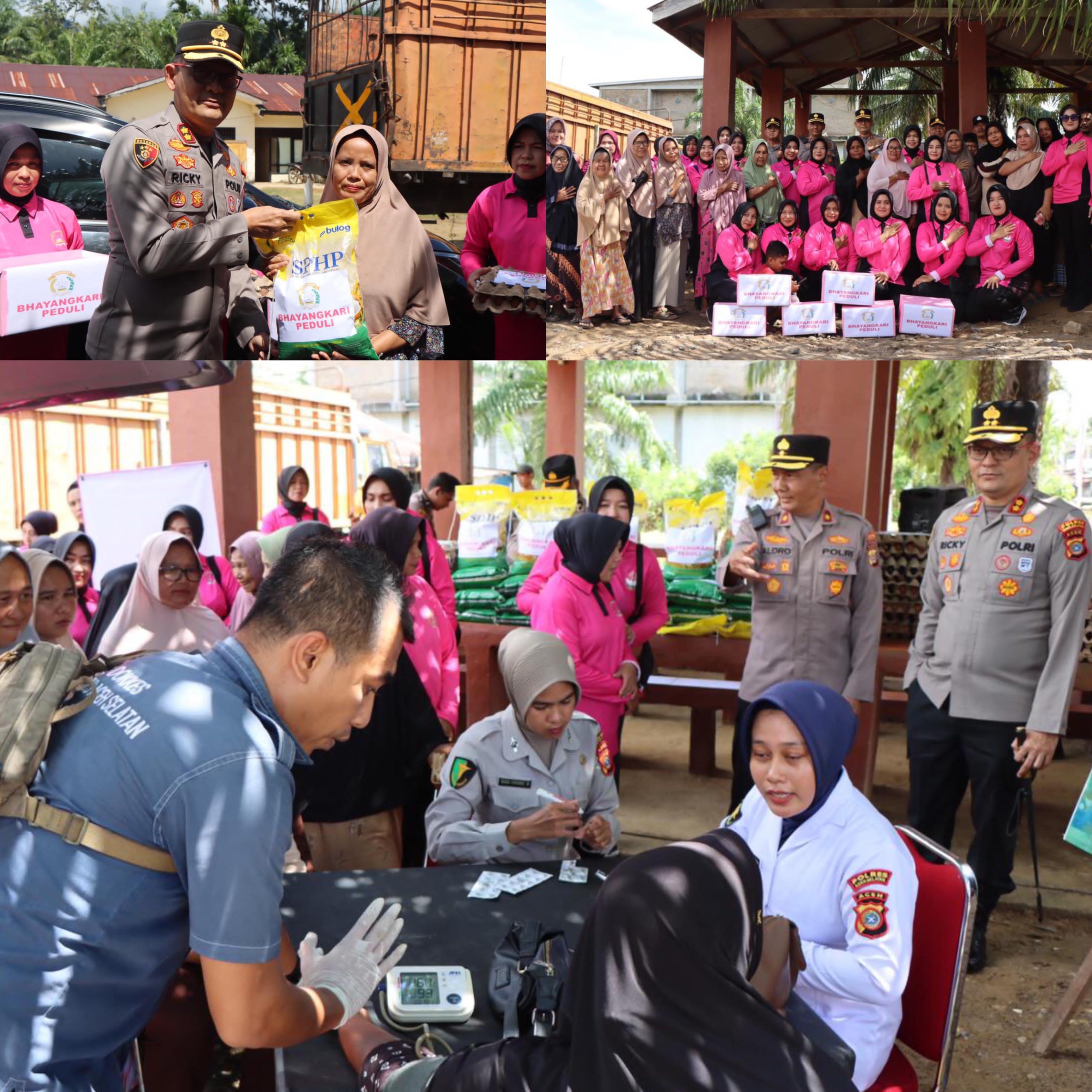 Polres Aceh Selatan bersama Bhayangkari Salurkan Bantuan Sembako dan Layanan Kesehatan untuk Warga Terdampak Banjir di Trumon
