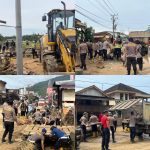Polres Aceh Selatan Kerahkan Water Canon, Mobil SAR Rescue, dan Alat Berat Bersihkan Material Banjir Bandang di Trumon