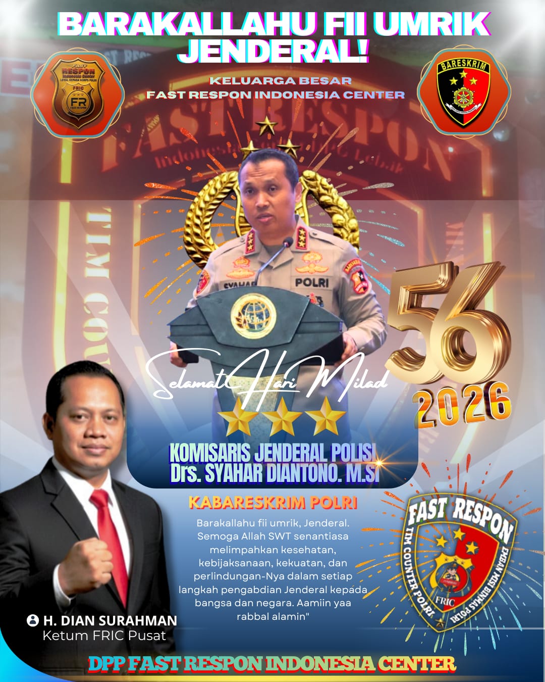 Mabruk Alfa Mabruk, Momen Yaumil Milad Kabareskrim Polri Ke-56, Ketum FRIC Sampaikan Doa dan Harapan