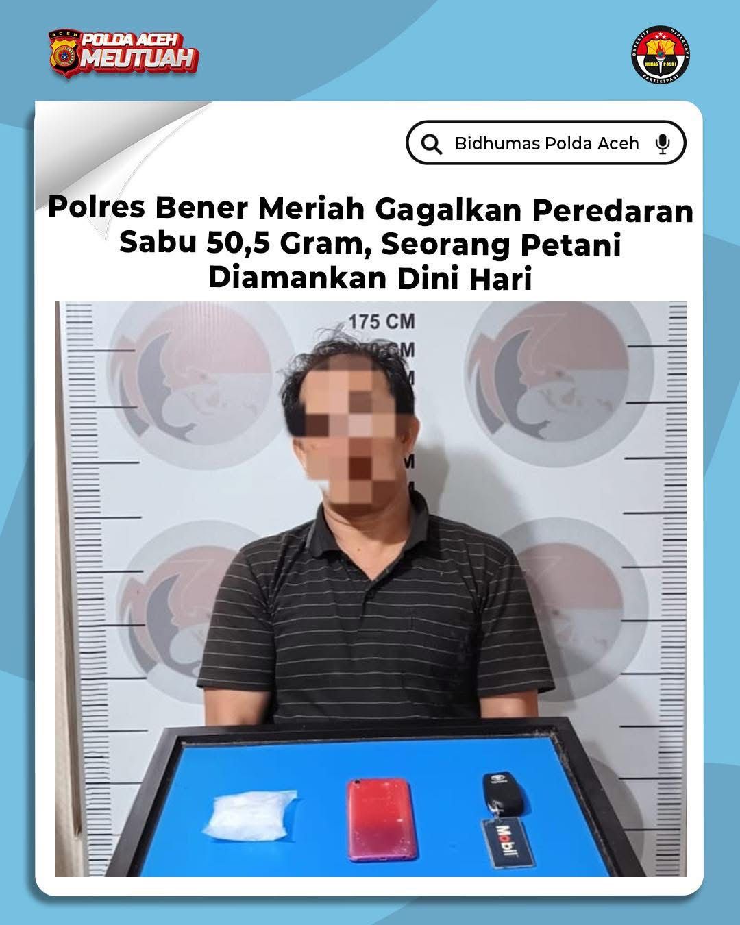 Polres Bener Meriah Gagalkan Peredaran Sabu 50,5 gram, Seorang Petani Diamankan Dini Hari
